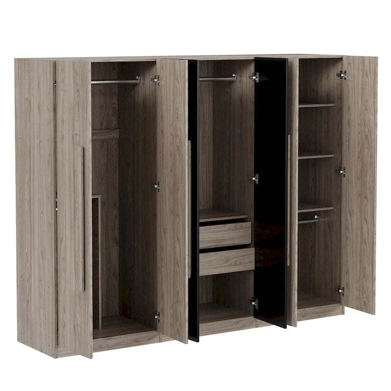 6-Doors Wooden Wardrobe with Storage Drawers for Bedroom