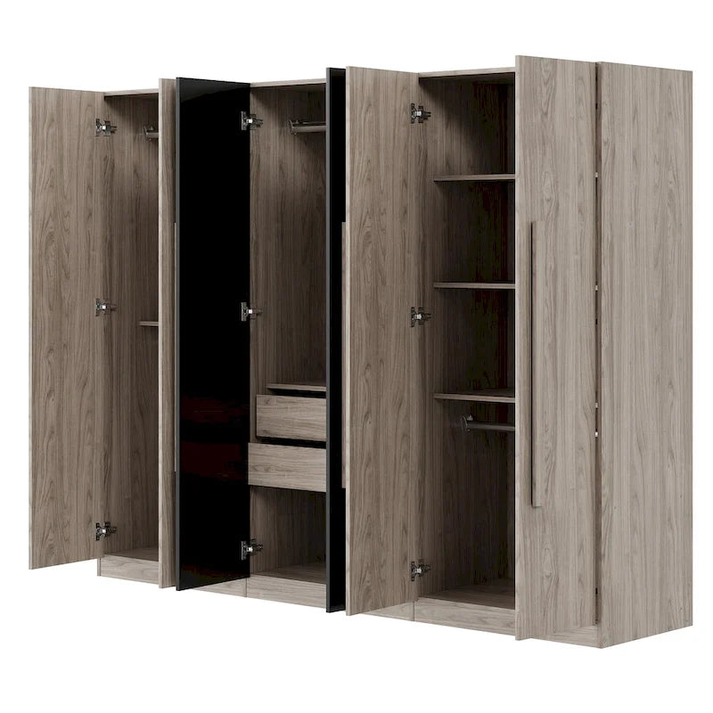 6-Doors Wooden Wardrobe with Storage Drawers for Bedroom