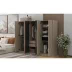 6-Doors Wooden Wardrobe with Storage Drawers for Bedroom