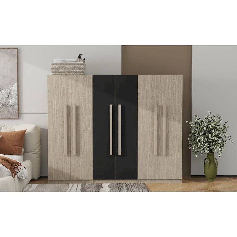 6-Doors Wooden Wardrobe with Storage Drawers for Bedroom