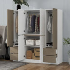 6-Doors Wooden Wardrobe with Storage Drawers for Bedroom
