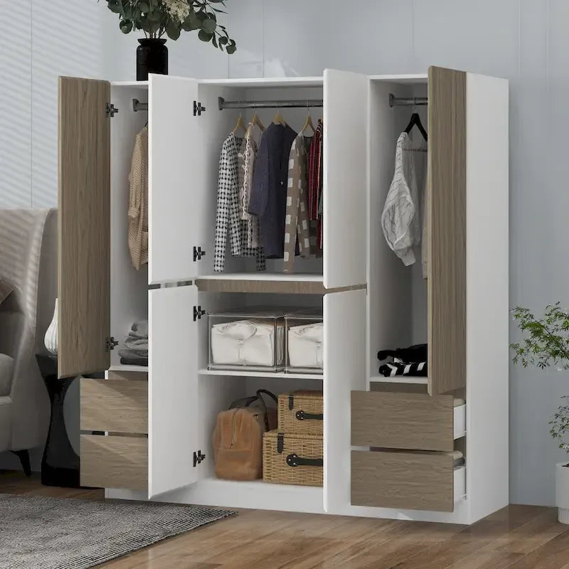 6-Doors Wooden Wardrobe with Storage Drawers for Bedroom