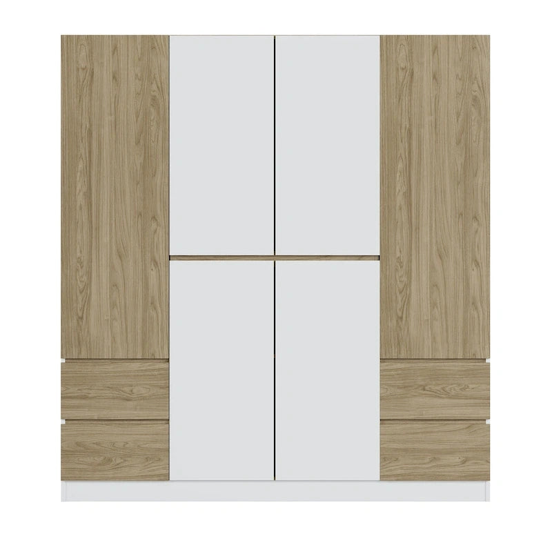 6-Doors Wooden Wardrobe with Storage Drawers for Bedroom