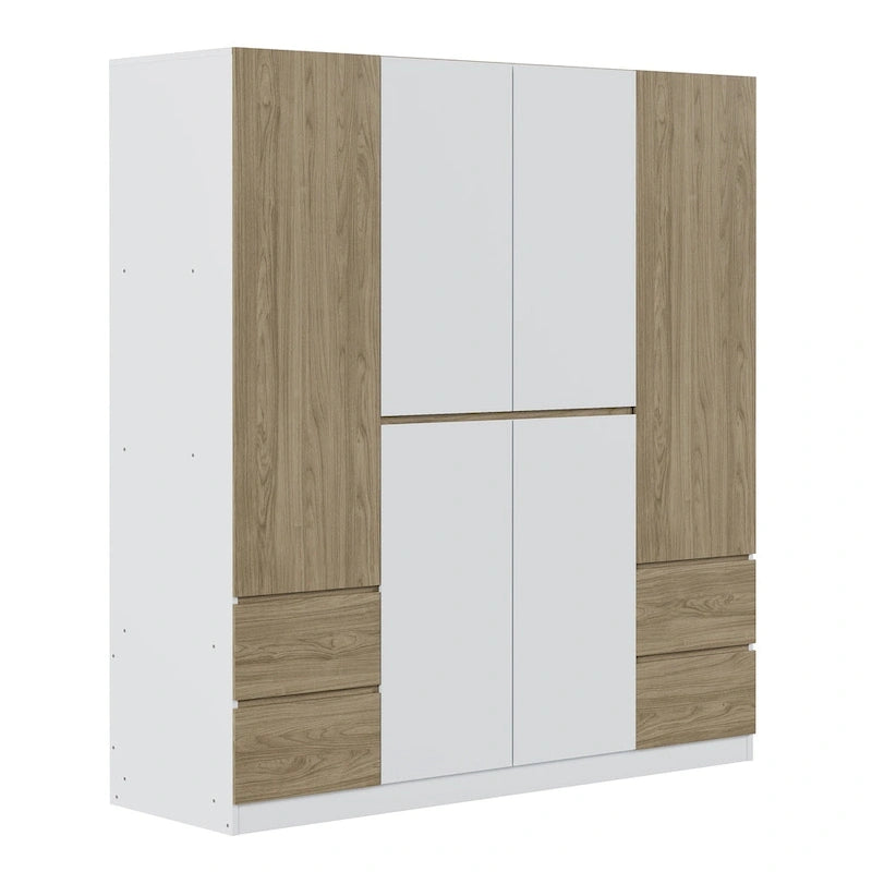 6-Doors Wooden Wardrobe with Storage Drawers for Bedroom