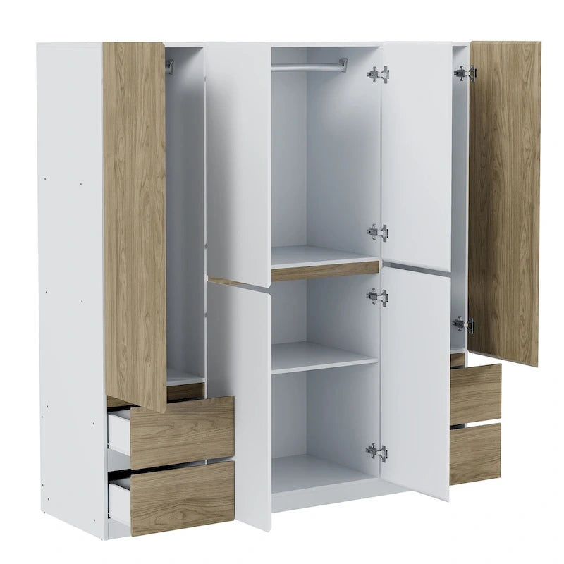 6-Doors Wooden Wardrobe with Storage Drawers for Bedroom