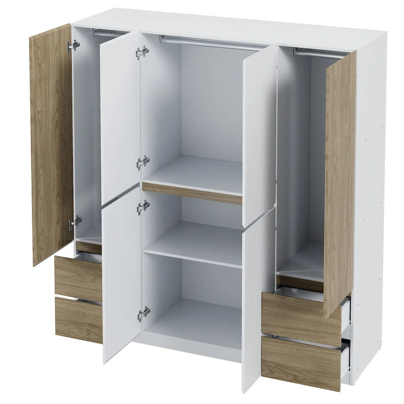 6-Doors Wooden Wardrobe with Storage Drawers for Bedroom