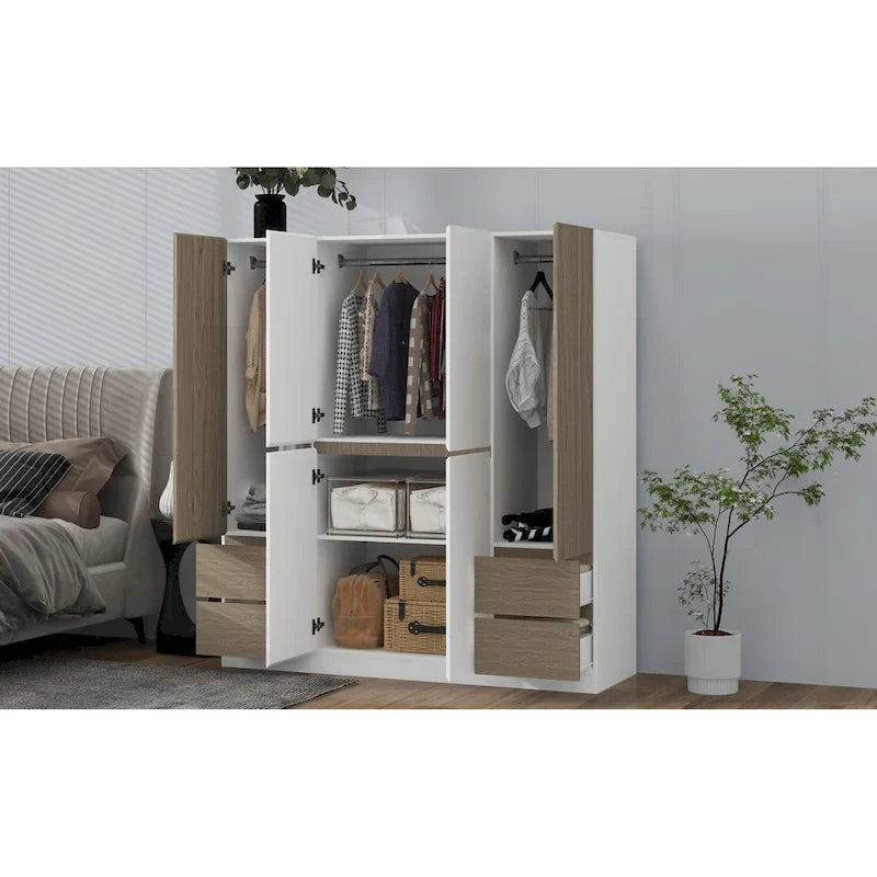 6-Doors Wooden Wardrobe with Storage Drawers for Bedroom