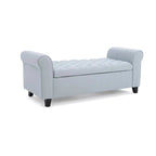 Storage Ottoman Bench, 50 Inch Light Blue, Rolled Arms, Black Wood