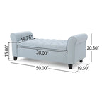 Storage Ottoman Bench, 50 Inch Light Blue, Rolled Arms, Black Wood