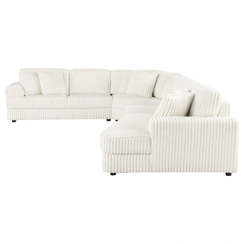 Sono 4pc Modular Sectional Sofa, 6 Accent Pillows, Channel Ivory White