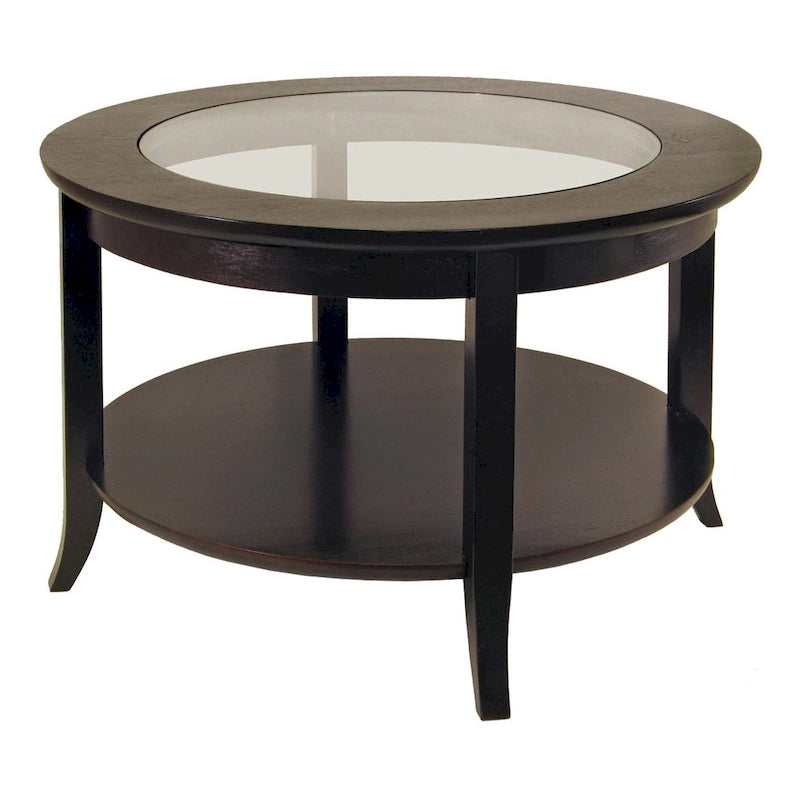 Genoa Round Glass Top Coffee Table - 30 - Dark Espresso