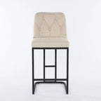 Upholstered Bar Stools Set of 2, Counter Height Bar Stools with Button-Tufted Backrest, Kitchen Island Chairs with Metal Frame