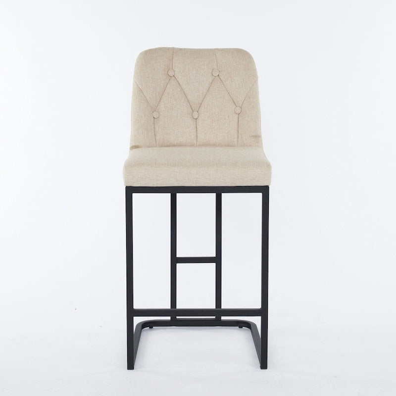 Upholstered Bar Stools Set of 2, Counter Height Bar Stools with Button-Tufted Backrest, Kitchen Island Chairs with Metal Frame