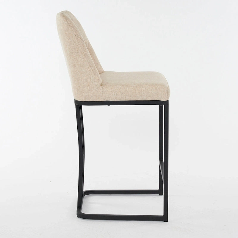 Upholstered Bar Stools Set of 2, Counter Height Bar Stools with Button-Tufted Backrest, Kitchen Island Chairs with Metal Frame