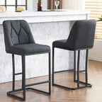 Upholstered Bar Stools Set of 2, Counter Height Bar Stools with Button-Tufted Backrest, Kitchen Island Chairs with Metal Frame