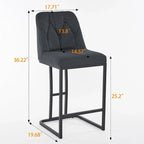 Upholstered Bar Stools Set of 2, Counter Height Bar Stools with Button-Tufted Backrest, Kitchen Island Chairs with Metal Frame