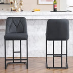 Upholstered Bar Stools Set of 2, Counter Height Bar Stools with Button-Tufted Backrest, Kitchen Island Chairs with Metal Frame