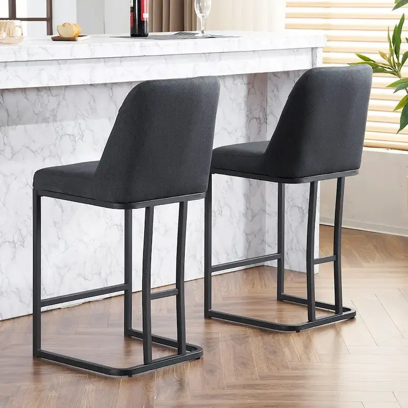 Upholstered Bar Stools Set of 2, Counter Height Bar Stools with Button-Tufted Backrest, Kitchen Island Chairs with Metal Frame