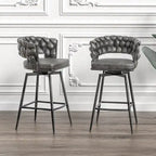 Counter Height Bar Stools Set of 2, Swivel Bar Stools with Woven Back, Kitchen Island Chairs with Footrest and Metal Frame