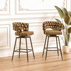 Counter Height Bar Stools Set of 2, Swivel Bar Stools with Woven Back, Kitchen Island Chairs with Footrest and Metal Frame
