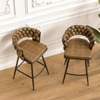 Counter Height Bar Stools Set of 2, Swivel Bar Stools with Woven Back, Kitchen Island Chairs with Footrest and Metal Frame