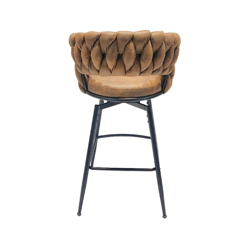 Counter Height Bar Stools Set of 2, Swivel Bar Stools with Woven Back, Kitchen Island Chairs with Footrest and Metal Frame