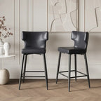 Counter Height Bar Stools Set of 2, Upholstered Armless Chairs with Curved Backrest, Kitchen Island Chair with Footrest