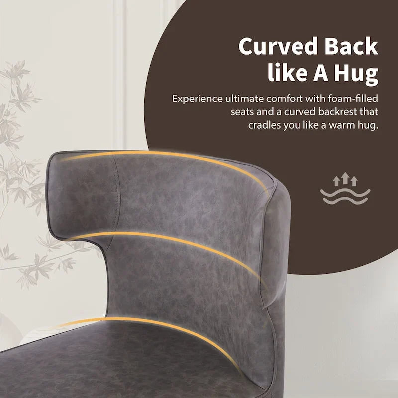 Counter Height Bar Stools Set of 2, Upholstered Armless Chairs with Curved Backrest, Kitchen Island Chair with Footrest