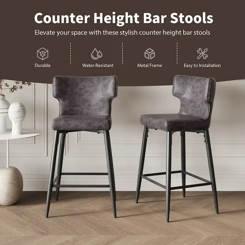 Counter Height Bar Stools Set of 2, Upholstered Armless Chairs with Curved Backrest, Kitchen Island Chair with Footrest