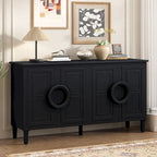 Sideboard Cabinet with Round Ring Handle, Wood Storage Cabinet with Adjustable Shelf, Console Table with 4 Doors