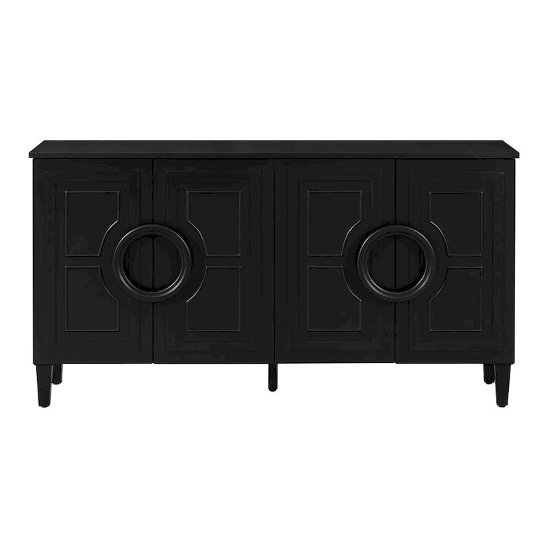 Sideboard Cabinet with Round Ring Handle, Wood Storage Cabinet with Adjustable Shelf, Console Table with 4 Doors