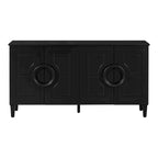 Sideboard Cabinet with Round Ring Handle, Wood Storage Cabinet with Adjustable Shelf, Console Table with 4 Doors