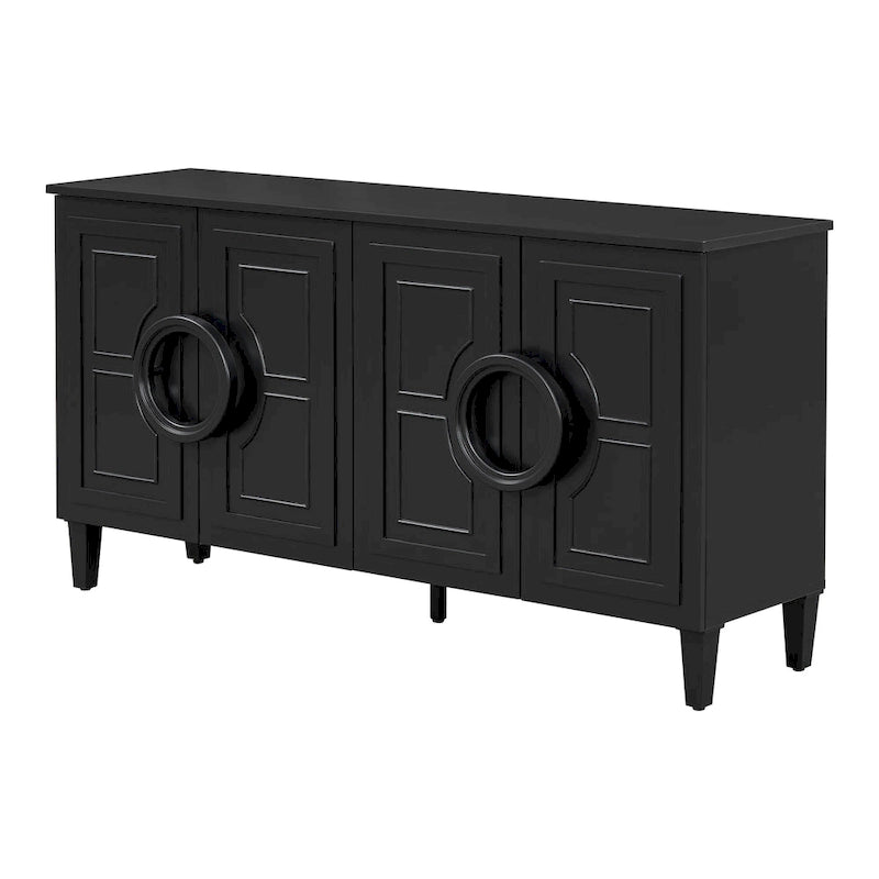 Sideboard Cabinet with Round Ring Handle, Wood Storage Cabinet with Adjustable Shelf, Console Table with 4 Doors