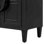 Sideboard Cabinet with Round Ring Handle, Wood Storage Cabinet with Adjustable Shelf, Console Table with 4 Doors