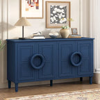 Sideboard Cabinet with Round Ring Handle, Wood Storage Cabinet with Adjustable Shelf, Console Table with 4 Doors