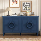 Sideboard Cabinet with Round Ring Handle, Wood Storage Cabinet with Adjustable Shelf, Console Table with 4 Doors