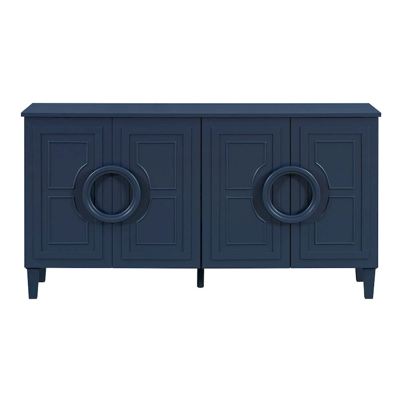 Sideboard Cabinet with Round Ring Handle, Wood Storage Cabinet with Adjustable Shelf, Console Table with 4 Doors