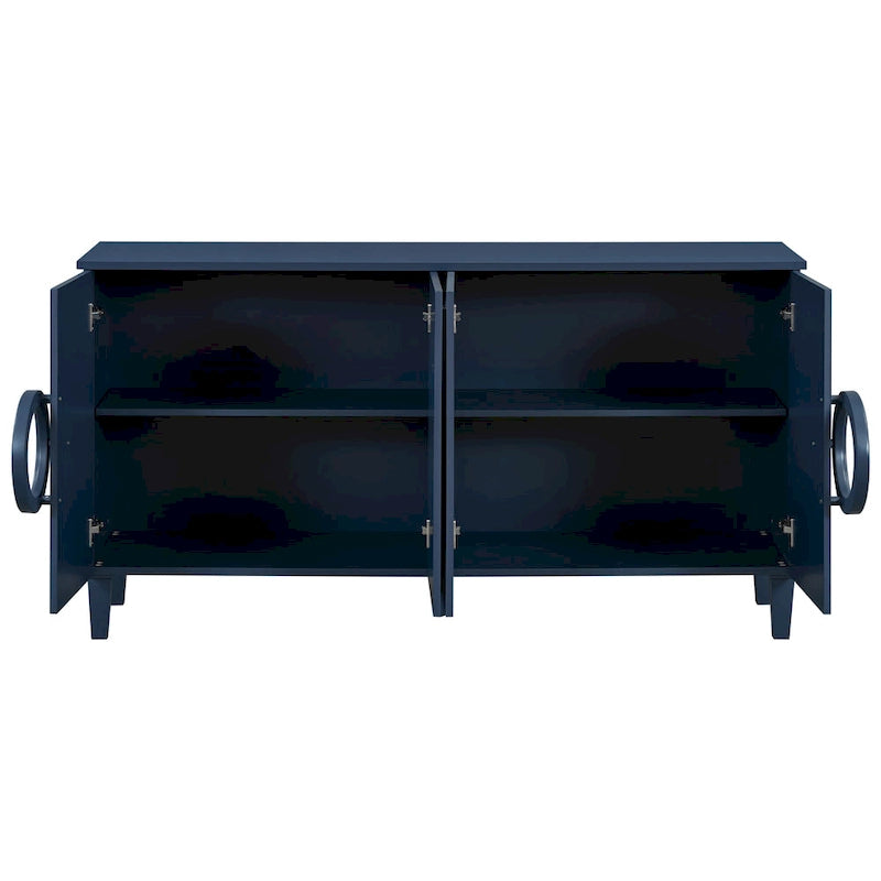 Sideboard Cabinet with Round Ring Handle, Wood Storage Cabinet with Adjustable Shelf, Console Table with 4 Doors