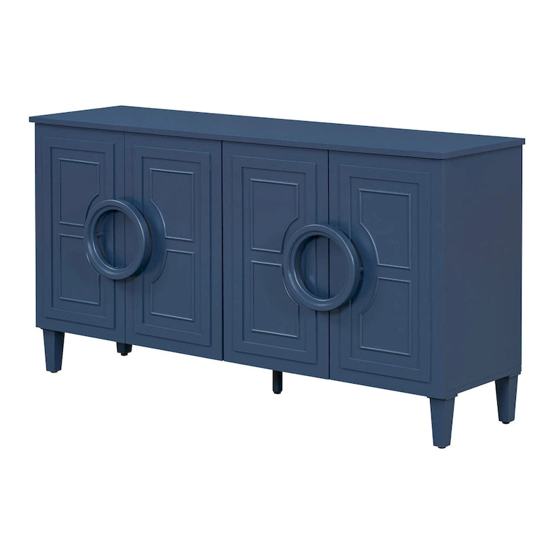 Sideboard Cabinet with Round Ring Handle, Wood Storage Cabinet with Adjustable Shelf, Console Table with 4 Doors