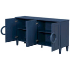 Sideboard Cabinet with Round Ring Handle, Wood Storage Cabinet with Adjustable Shelf, Console Table with 4 Doors