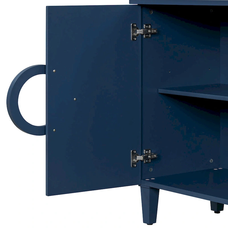 Sideboard Cabinet with Round Ring Handle, Wood Storage Cabinet with Adjustable Shelf, Console Table with 4 Doors