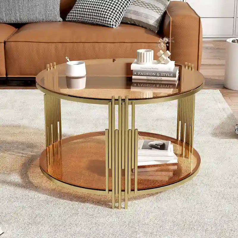 Modern Black Mirror Coffee Table with Gold Finish & Lower Shelf by Harper&Bright Designs