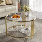 Modern Black Mirror Coffee Table with Gold Finish & Lower Shelf by Harper&Bright Designs