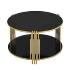 Modern Black Mirror Coffee Table with Gold Finish & Lower Shelf by Harper&Bright Designs