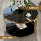 Modern Black Mirror Coffee Table with Gold Finish & Lower Shelf by Harper&Bright Designs