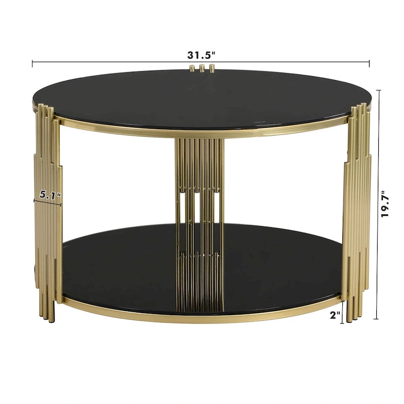 Modern Black Mirror Coffee Table with Gold Finish & Lower Shelf by Harper&Bright Designs