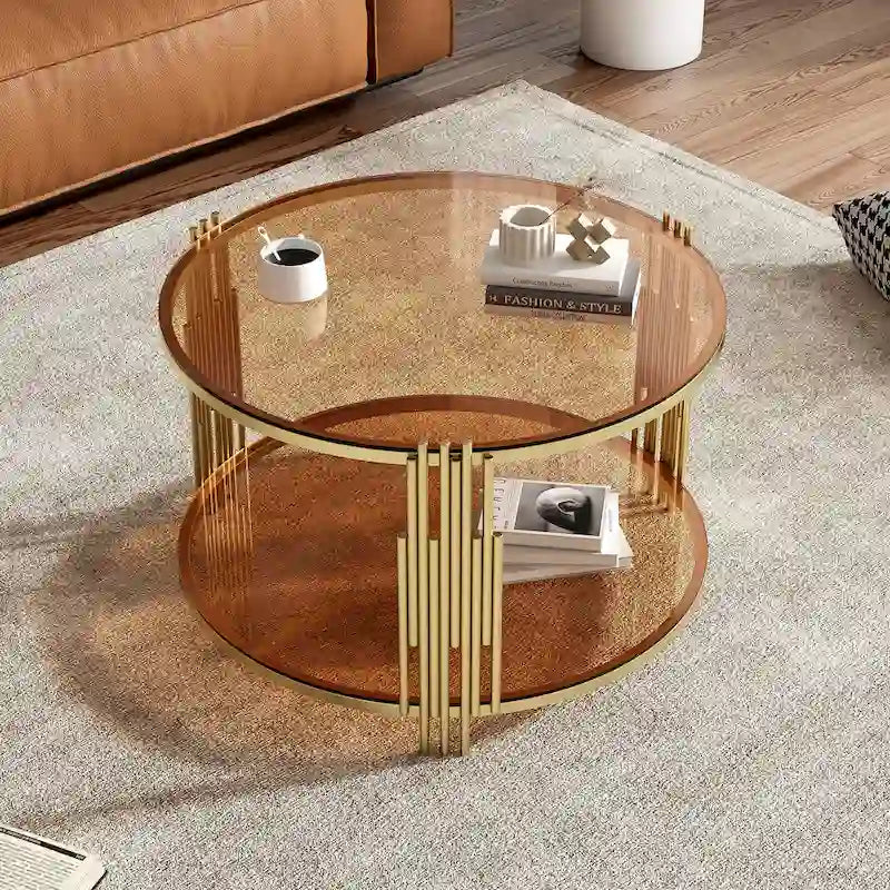 Modern Black Mirror Coffee Table with Gold Finish & Lower Shelf by Harper&Bright Designs