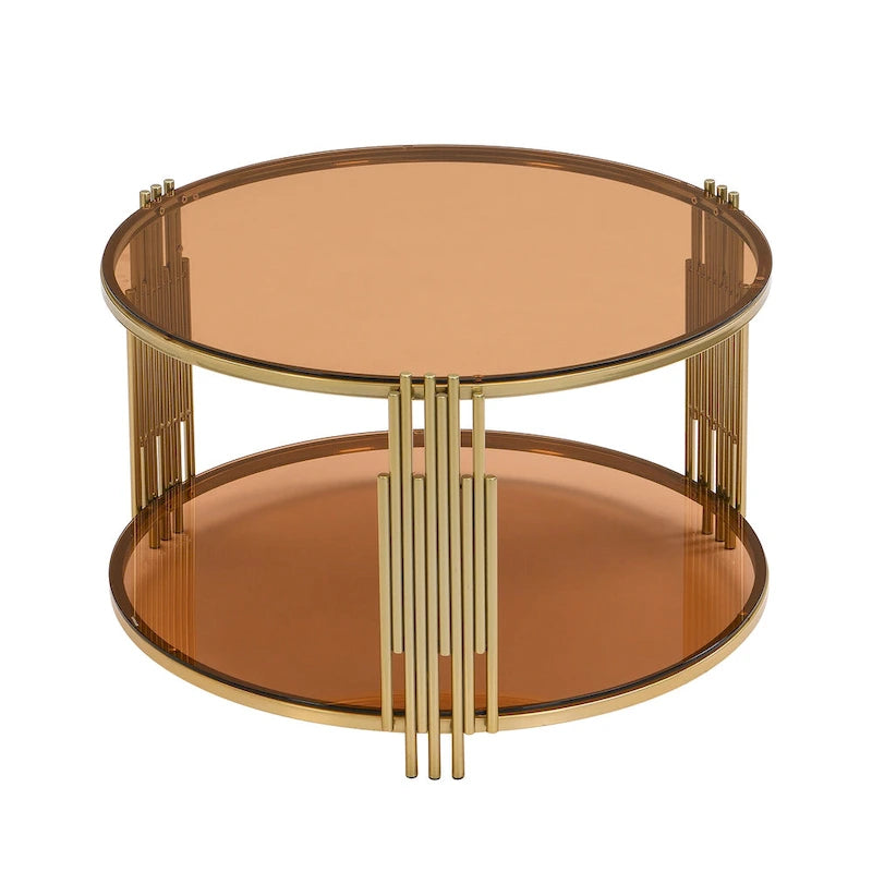 Modern Black Mirror Coffee Table with Gold Finish & Lower Shelf by Harper&Bright Designs