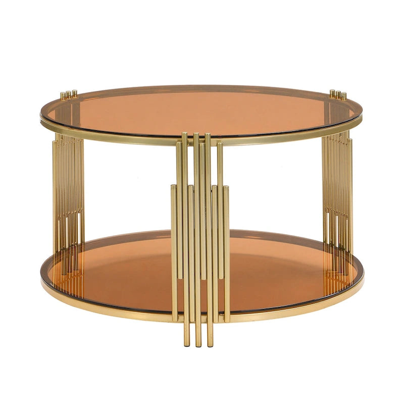 Modern Black Mirror Coffee Table with Gold Finish & Lower Shelf by Harper&Bright Designs