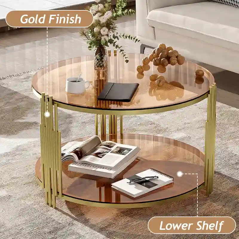 Modern Black Mirror Coffee Table with Gold Finish & Lower Shelf by Harper&Bright Designs